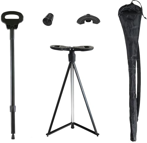 ALEVMOOM Walking Cane with seat,Lightweight Aluminum Triangular Construction Folding Cane, Portable Cane Seats for Women Men Seniors Capacity 440lb
