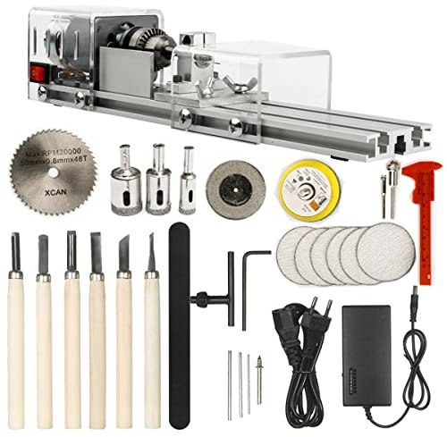 Ptdfjspt Mini Tour Machine Bricolage Travail Du Bois Tour à Bois Fraiseuse Meulage Perles De Polissage Perceuse Ensemble D'Outils Rotatifs Prise Ue