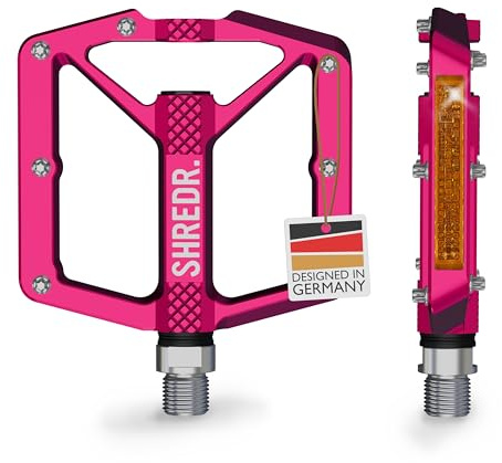 SHREDR. Shine Pedale für MTB | Hochwertige Flatpedals fürs Mountainbike | Mit Reflektoren (StVZO konform) | 2 Größen