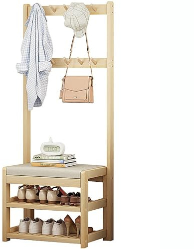 angelfanmily Garderobenständer mit Sitzbank, Kleiderständer mit 10 Haken und Schuhregal, Garderobe mit Sitzbank, Stauraum unter der Sitzfläche, Flurregal, im Flur, Wohnzimmer, Schlafzimmer