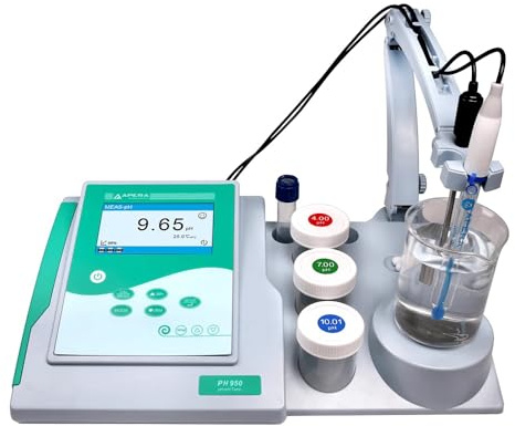 Apera Instruments PH950 Benchtop pH-Messgerät fürs Labor | Messbereich 0 bis 14,00 pH, inkl. Magnetrührer und Elektrodenhalter