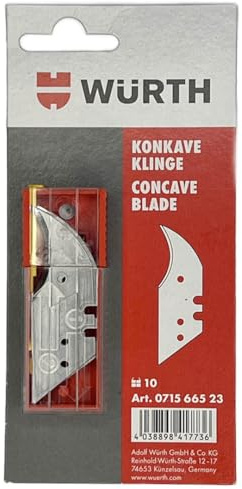 Würth 10x Konkavklingen Konkave Klinge Ersatzklinge zum Schneiden von Leder, Bitumen, PVC, Teppich, Vinyl, Linoleum 071566523