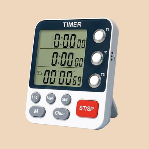 Despertador de Cocina Digital, Temporizador de Huevos de 3 Canales, con Soporte, Temporizador de Cocina con Magnético, 3 Niveles de Volumen, Temporizadors Inteligente para Cocinar, Hornear, Deportes