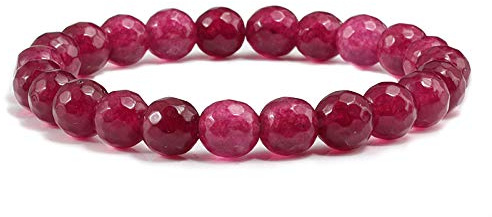 CYDXD Bracelet en Pierre Naturelle,8mm,Rubis Naturel,Extensible,Réglable,Fait à La Main,Perles en Cristal,pour Hommes et Femmes,Cadeaux D'Anniversaire et de Yoga,8mm
