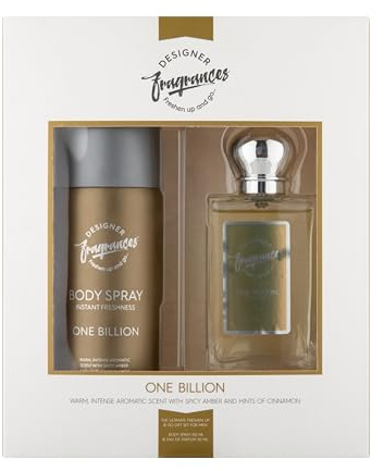 Designer Fragrances One Billion Male Gift Set - Includes 150ml Body Spray Deodorant Cans and 50ml Men’s Eau De Parfum Sprays - For Instant Freshness on The Go - Long Lasting Smells