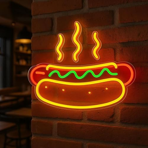 Varmkorv neonskylt. Fast Food LED Neon. Gatumat LED-lampor. Varmkorv lyser upp skylt väggdekor.