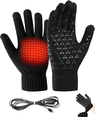 DoeVelisyn Beheizte Handschuhe Winter mit Touchfunktion, Fahrradhandschuhe Damen Herren Winter mit 1.5m USB-Kabel ideal für Radfahren, Wandern, Camping, Büro und Außenbereich