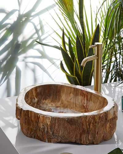 MG Valencia WOOD Vasque à Poser en Bois, Lavabo Salle de Bain, Vasque Ronde à Poser, Lavabo WC, Sans Trou pour Robinet, Design Minimaliste, LxLxH:50x40x15cm