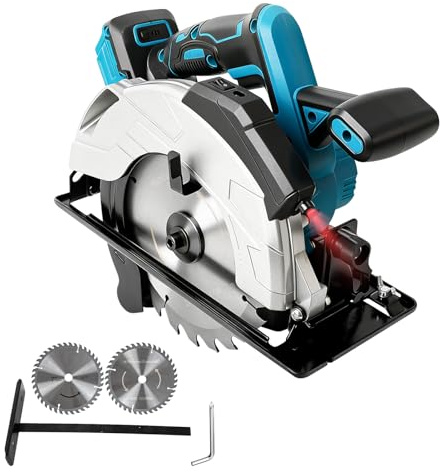 7 tum sladdlös cirkelsåg kompatibel med Makita 18 V batteri (inget batteri, 5 000 varv/min borstlös elektrisk cirkelsåg med röd LED-ljusguide, 0-45° avfasning, 24T och 40T blad