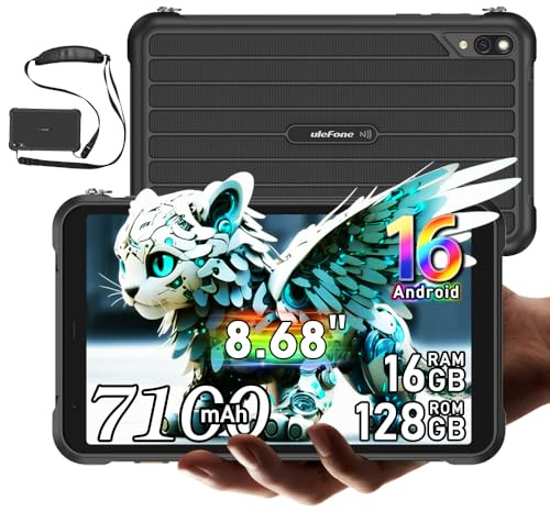 Ulefone Rugking Pad Pro 8.0 Pouces Tablettes Tactiles Incassable, Android 16 Tablette Incassable, 16Go+128Go+2To Tablet Portable Incassable, 7100mAh, 16MP+8MP, 4G LTE, 5G WiFi/GPS/OTG/NFC/FM, Noir