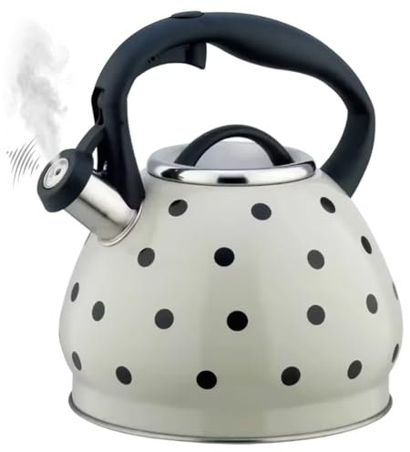 Bouilloire à thé sifflante pour cuisinière Bouilloire à thé en acier inoxydable de 3, 2 litres Théière pois avec poignée ergonomique Cool Touch Beige