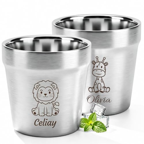 OXYEFEI Edelstahl Becher Kinder Personalisiert mit Namen, Unzerbrechlicher | Unzerbrechlicher Trinkbecher für Jungen & Mädchen – Geschenk zum Geburtstag, Kindergartenstart & zur Taufe