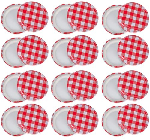 24 Pcs 65mm Jam Jar Covers Replacement Lids,Twist-Off Replacement, Jam Jar covers Red Checkered Replacement Screw Caps for Honey, Marmalade, Pickles, Yogurt, Spice Storage