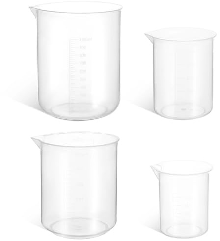 Genérico 4piezas Tazas Medidoras de Plástico Transparente Jarras Graduadas sin Asa de Material Alimentario Reutilizable con Vertedor para Líquidos y Sólidos para Cocina Repostería