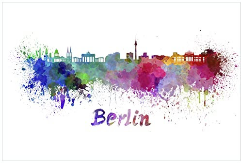 Wallario Wandbild aus Acryl, 60 x 90 cm, freischwebende Optik - Städte als Aquarell - Skyline von Berlin