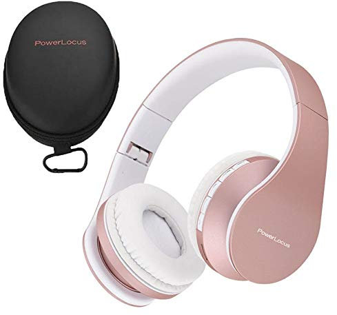 PowerLocus Wireless Bluetooth Over-Ear Stereo Foldable Headphones, Wired Headsets Noise Cancelling with Built-in Microphone for iPhone, Samsung, LG, iPad (Rose Gold)