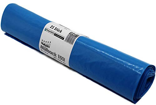 BAMI 250 Stück Müllbeutel Müllsack Abfallsack - 150 Liter 90x110cm, LDPE Typ60-36µ, 1639g EXTRA STARK - blau