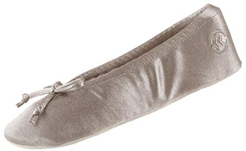 Isotoner Damen Satin Ballerina Hausschuhe - Satin Hausschuhe mit Schleife Groß für Drinnen und Draußen Braut Party Geschenke Reise Hausschuhe Faltbar Maschinenwaschbar, Sandfangschleife, weich, 35/36