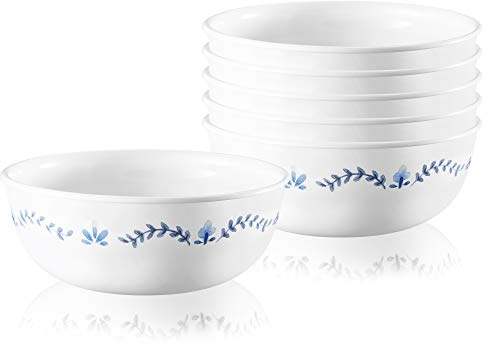 Corelle Vitrelle 6-Piece Soup/Cereal Bowl Set Triple Layer Glass and Chip Resistant, 16-Oz Lightweight Round Bowls, Portofino
