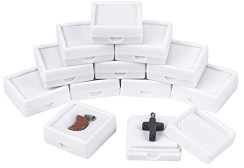 BENECREAT 24PCS Velvet Edelstein Vitrine Square Diamond Gem Schmuck Aufbewahrungsbox Organizer Case mit Velvet Inside Weiß