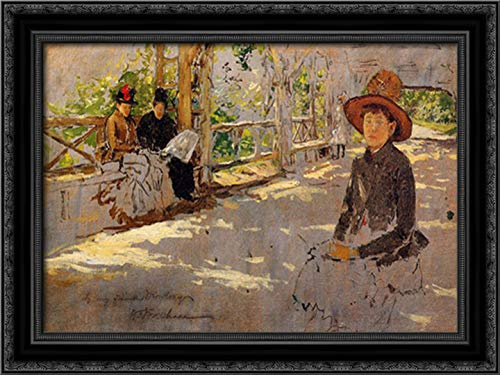 Women Under Trellis 24x18 Black Ornate Wood Framed Canvas Art by William Merritt Chase