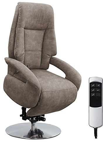 Cavadore TV-Sessel Edinburgh / Fernsehsessel mit Aufstehhilfe & elektrisch verstellbarer Relaxfunktion / 2 E-Motoren / 74 x 114 x 77 / Lederoptik: Taupe