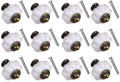 DOITOOL 12 Pezzi Ceramica Pomelli per Cassetti Vintage Pomoli per mobile in Ceramica con Viti Ceramica maniglie manopole per mobili da cucina,porte,armadio (bianca)