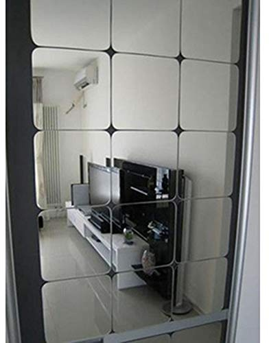 RunFa 12 Stück Spiegelfliesen Selbstklebend 20x20cmWandaufkleber Abgerundete Ecke Spiegel Aufkleber Wandspiegel zum Wanddekoration Fliesenspiegel Spiegel Wanddekoration Klebespiegel