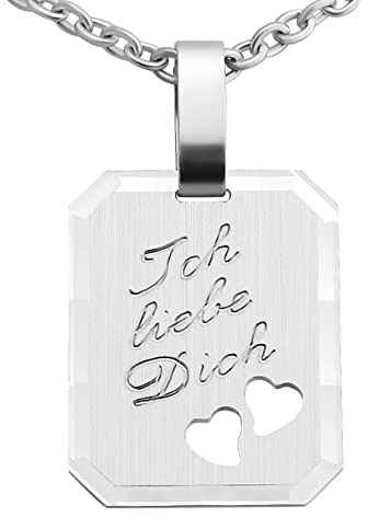 Hanessa 925 Sterling Silber Kette mit Gravur 42 + 3 cm mit Anhänger Ich liebe Dich Herz in silber - Personalisierte Halskette Damen Silberkette Schmuck - Geschenke personalisiert