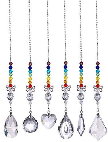 Firtink Sun Catchers for Windows, 6 PCS Crystal Suncatcher Glass Pendants Prism Hanging Ornament for Outdoor Garden Decorations Chimes Indoors Friendship Dream Rainbow Making