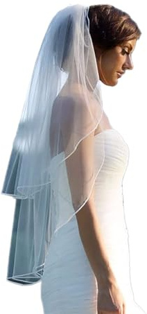 Prosy Brautschleier, 2 Etagen, Kirche, Hochzeit, Tüll, Ellenbogen, Fingerspitze, Länge, Schleier, Braut, Haarschmuck mit Kamm, für Damen und Mädchen
