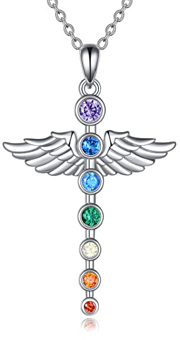 YAFEINI Chakra Ketten für Damen Sterling Silber Baum des Lebens/Schutzengel Flügel/Schmetterling Kreuz Halskette Muttertags Geschenk für Frauen Mädchen