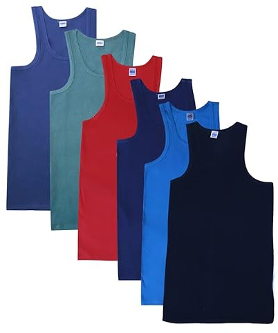 Pack of 6 Men's Vest Black White and Assorted Classic Style Top 100% Rich Cotton Vest and Assorted S,M,L,XL,XXL. (UK, Alpha, M, Regular, Regular, 6 ASSORTED)
