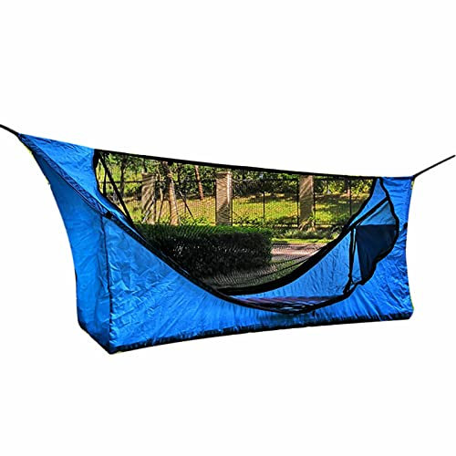Große Camping-Hängematte mit Moskitonetz, Wanderhängematte mit Luftkissen, flach liegend, leichte Hängematte für Outdoor-Wandern, Camping, Reisen, Rucksackreisen, Hinterhof