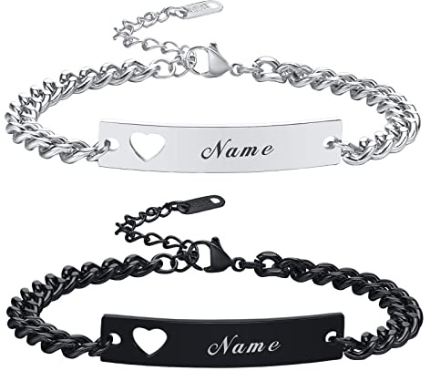 VNOX Personalisierte Gravur Paar Armbänder Personalisierbaren Armbänd Familie Armbänder|Partnerarmband für Paare|Pärchen Armband