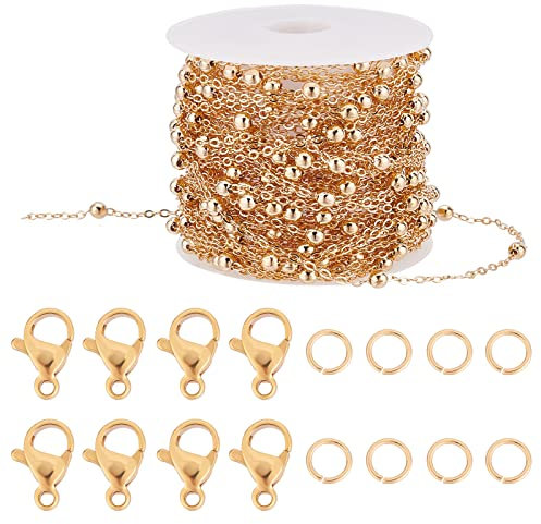 Beebeecraft 32.8 Fuß 18 Karat Vergoldete Schmuckkette DIY ketten Bulk Twist-PanzerketteMit 20 Karabinerverschlüssen Und 50 Biegeringen