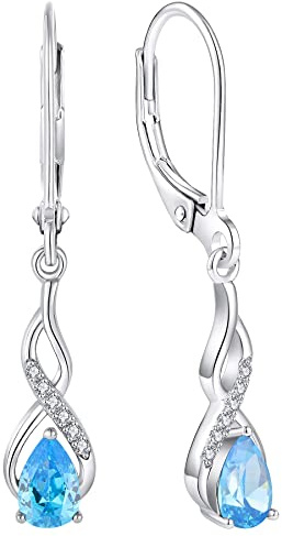 YL Unendlichkeit Ohrringe 925 Sterling Silber März Geburtsstein Aquamarin Ohrringe für Damen