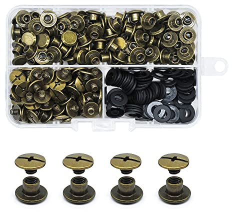 JINTANG 100 st Chicago skruvar Kit M5 x 4 mm skruv nitar bälte bindande skruv metallknapp läder hantverk bältesväska bokbindningsskruvar (brons)