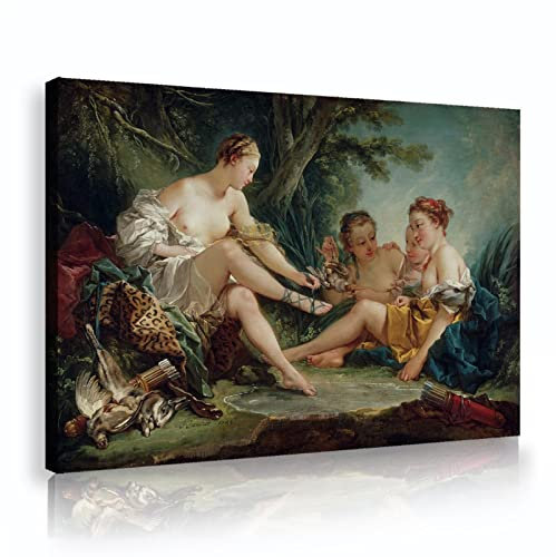 HengYun ART Kunstplakat François Boucher Diana nach der Jagd Antike Ölgemälde Rokoko Stil Leinwandmalerei Wandkunst Drucke für Schlafzimmer Dekor 80x120cm Innenrahmen