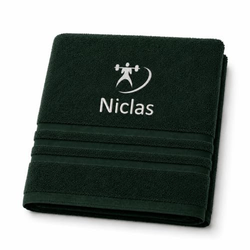Pet-Jos Personalisiertes Handtuch mit Namen Schön gestickter Sport Name Handbadetuch 100% Baumwollhandtuch Sportliche Motive Personalized Custom Towel with Name (100 x 50 cm, Gewichtheben)