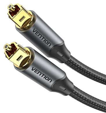 VENTION TOSLINK – Optical Audio Cable with Gold-Plated Heads, Nylon Braided Fiber Optic Cord, SPDIF Digital Audio Optical Cable for Soundbar, TV, Home Cinema(Several Size) (Black, 6.6ft)