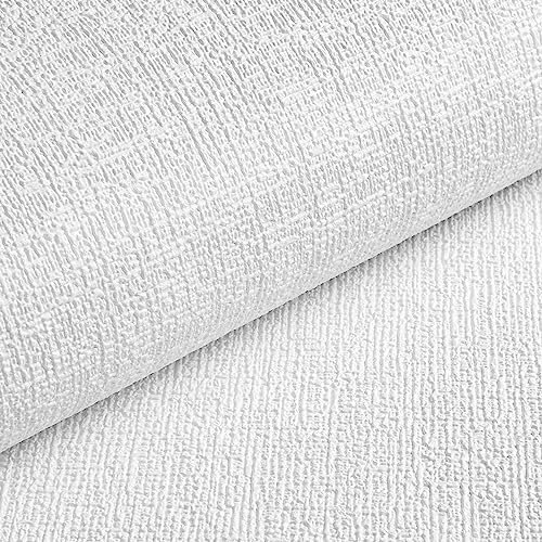 Livelynine Selbstklebende Tapete Weiß für die Wand Strukturierte 45CMx7M Abwaschbare Tapete Selbstklebend Weiß Struktur Rauhfaser Tapeten Wohnzimmer Kinderzimmer Wandverkleidung Selbstklebend Weiß