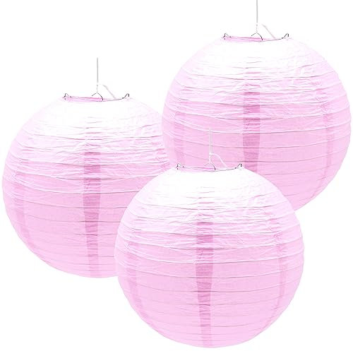 Hocansen 3 Pezzi Lanterna di carta 12in Lanterne Cinesi Lanterna di carta Rotonde Lanterne da Appendere Decorazione (12in/Pink)