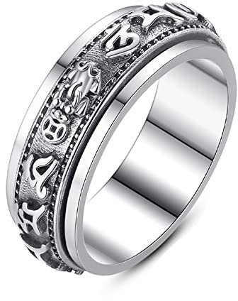 ANAZOZ Drehring Damen Antistress, Bandring Silber Echt Herren Rotierender Mantra-Ring Breit 6,8 mm größe 66
