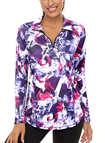 Ladies Golf Clothing, Womens Long Sleeve Sports Tops Running T Shirts for Ladies Gym Wear Womens Workout Hiking Tennis Cycling Tops