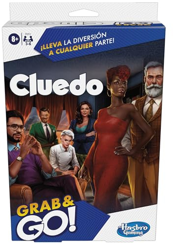 Hasbro Gaming Cluedo Grab and Go, Juegos Portátiles de Viaje para 3 a 6 Jugadores, Juguete de Estrategia para Mesa, Fiestas con Amigos, Regalo para Niños y Niñas de 8 Años o Más