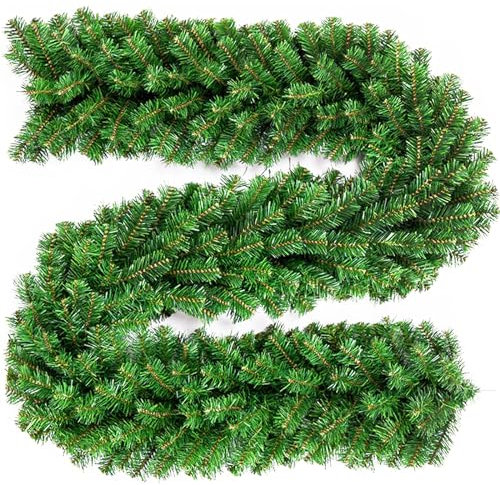 DATEFUN Grüne Weihnachtsgirlande 2,7m - Künstliche Tannengirlande für In- und Outdoor - 270 Spitzen - Weihnachtsdeko für Kamin, Treppe und Mehr