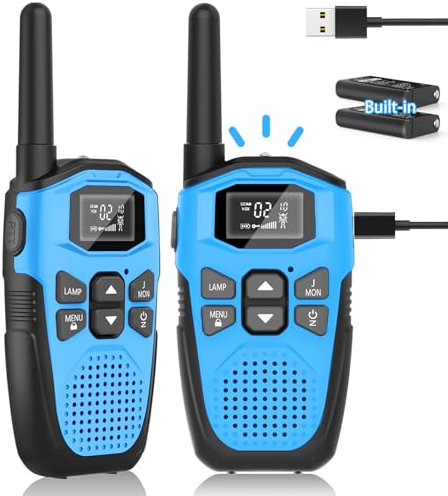 Walkie Talkie Kinder Aufladbar mit Eingebauter Li-Ion Akku,NXGKET Walki Talki 2er Set Spielzeug für MäDchen Jungen Ab 5 Jahre,16 KanäLe Funkgeräte mit Taschenlampe für Draussen Spiele,Camping,Wandern