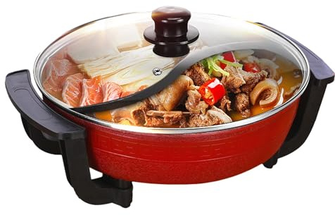 Kaichenyt Hot Pot Double Grille 6L, Calibre 30 cm Pot de Canard Mandarin Avec Couvre-Chef Antiadhésive Réglage de la Température