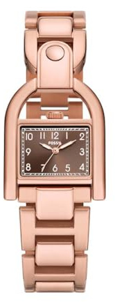 Fossil Harwell Uhr für Damen, Quarzwerk mit Edelstahl- oder Lederarmband Roségoldton und Braun